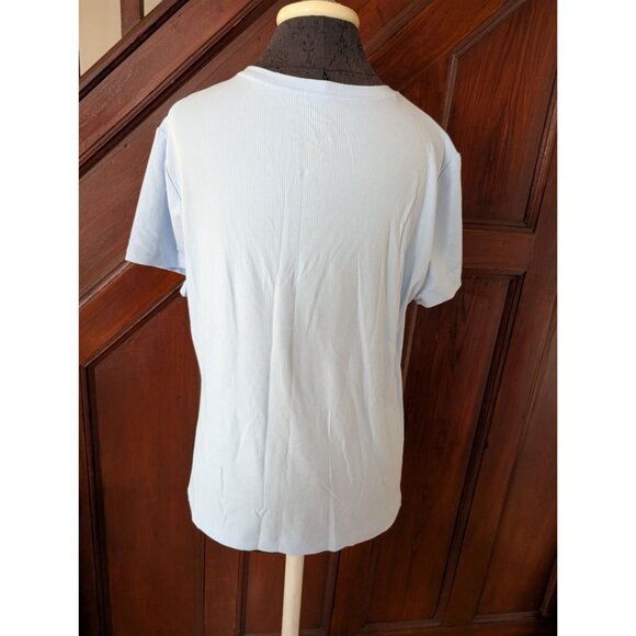 Nine West Soft Spun Light Blue Ribbed Short Sleeve Crewneck T-Shirt XXL - Picture 2 of 8